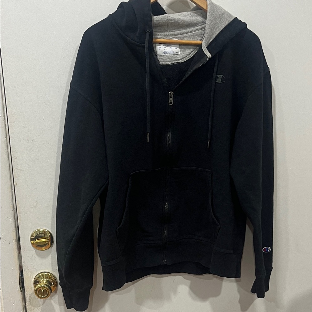 Champion Black Full-Zip Hoodie with Gray Lined Hood